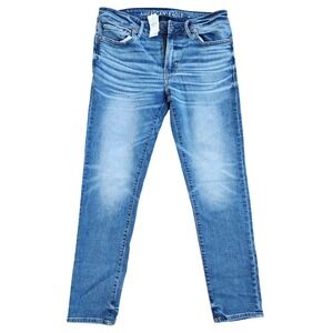 American Eagle Mens AIRFLEX+‎ Skinny Jeans Size 33x32 Distressed Wash Denim nwt